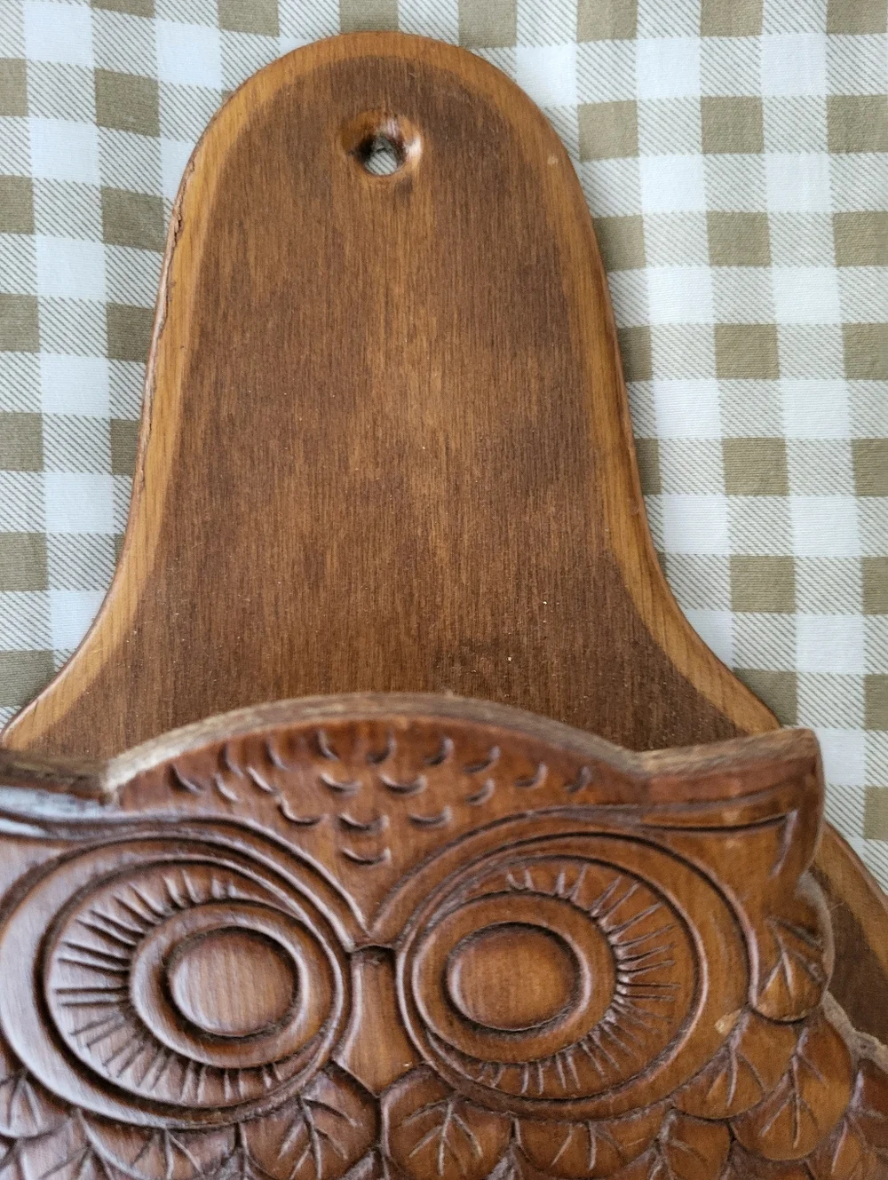 Vintage Mid-Century Modern Wooden Owl Letter Holder Featuring Three Carved Owls